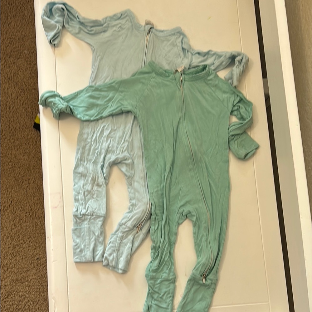 Bamboo Green and Blue Footies One Pieces with Long Sleeves